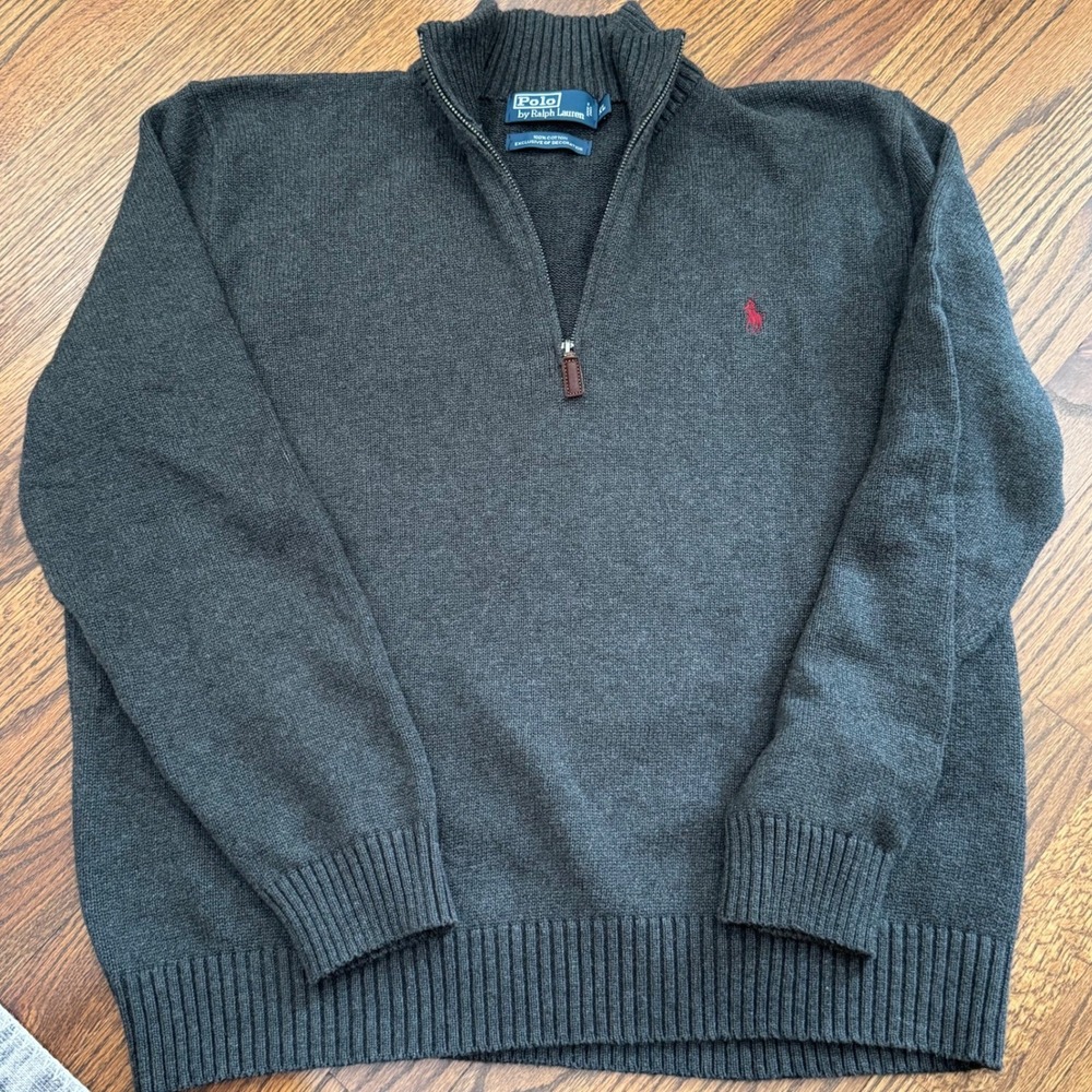 Polo Ralph Lauren Quarter Zip Sweater Mens XL Charcoal Grey Classic Preppy Knit